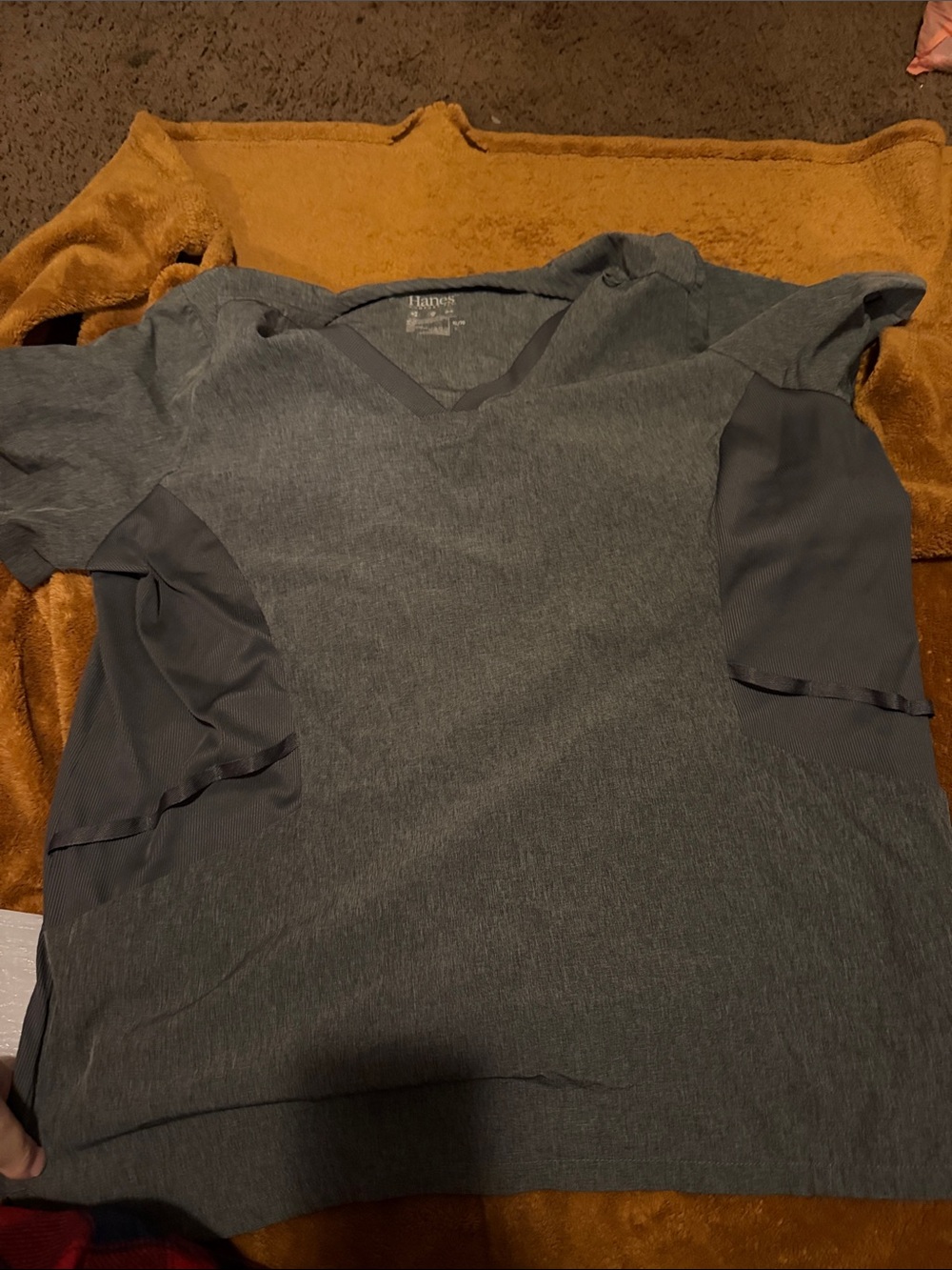 Hanes Men’s Gray V-Neck Short Sleeve Shirt with Breathable Panels